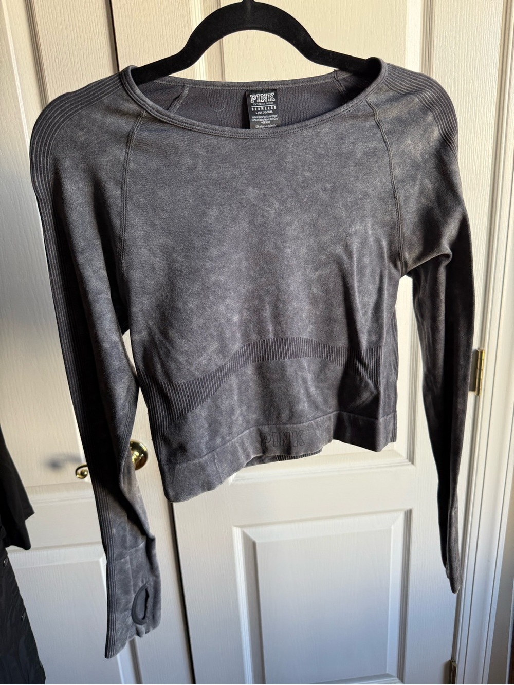 PINK Victoria's Secret Washed Black Long-Sleeve Crop Top